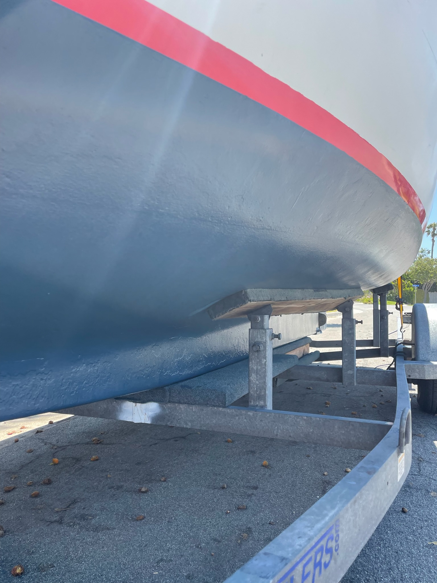 Duffy hull bottom after fresh antifouling and restoration