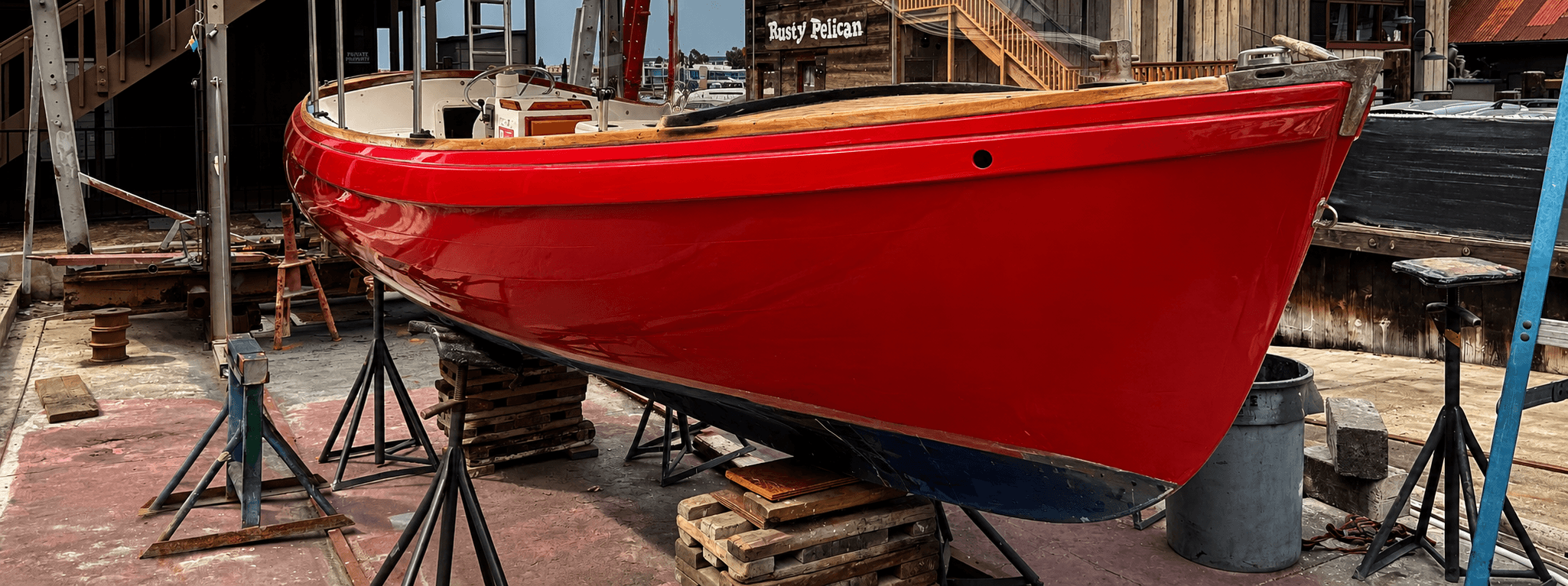 Duffy hull after oxidation removal and gelcoat restoration by EBR
