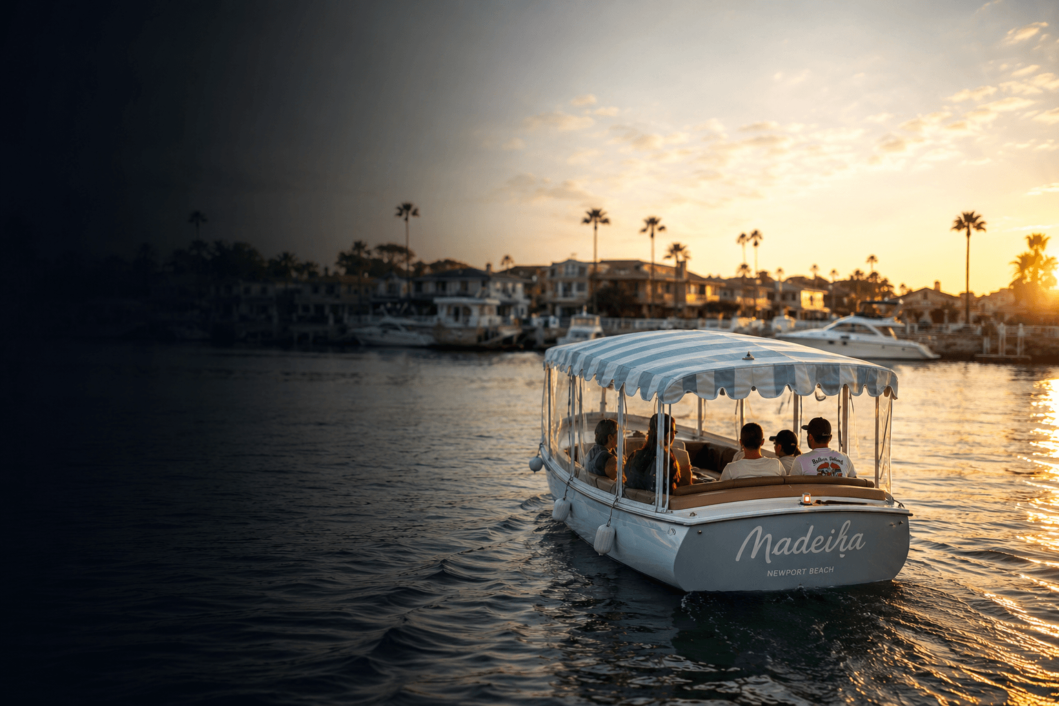 Duffy electric boat on Southern California harbor water