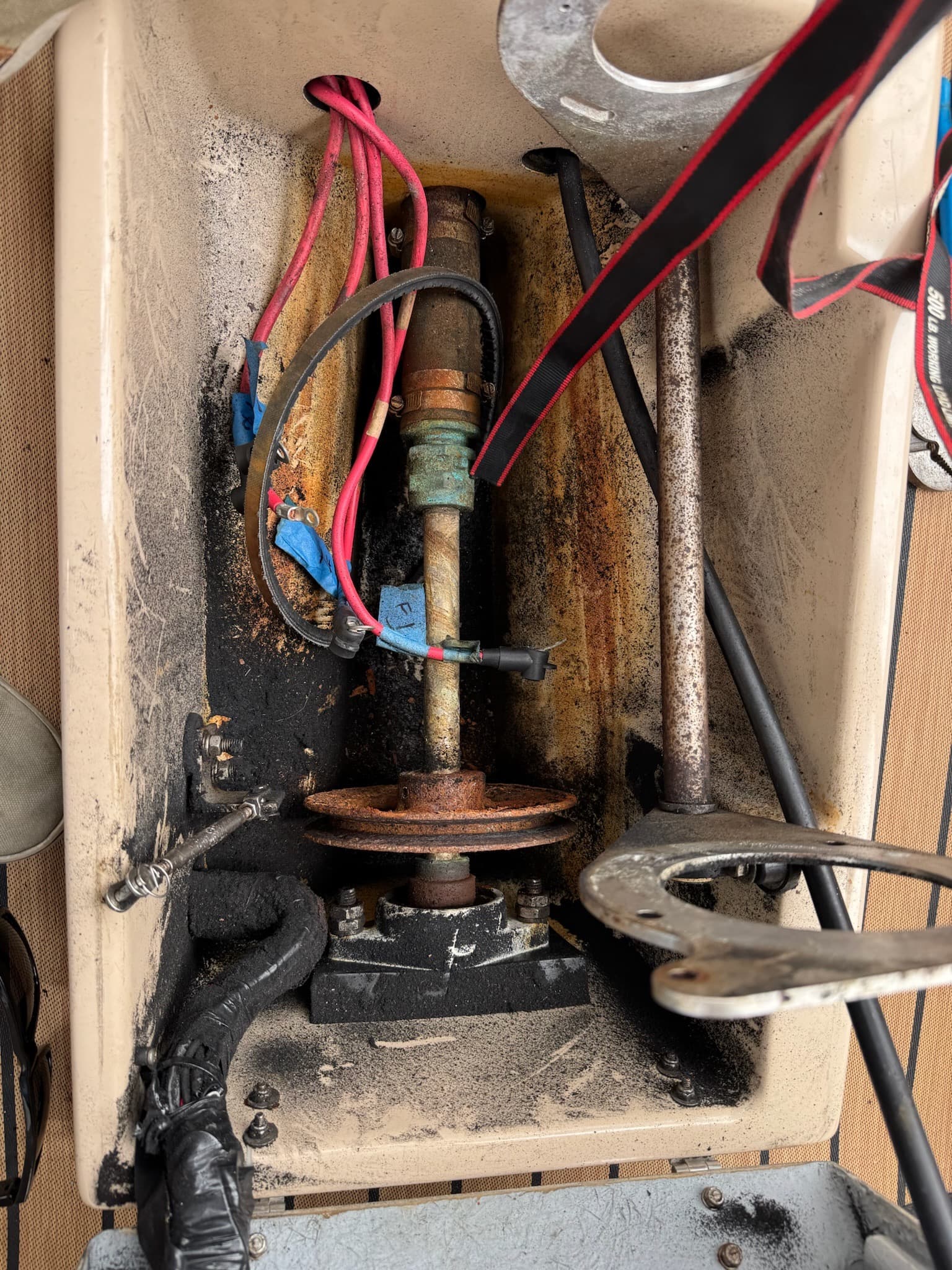 Electric boat motor rebuild and service in progress